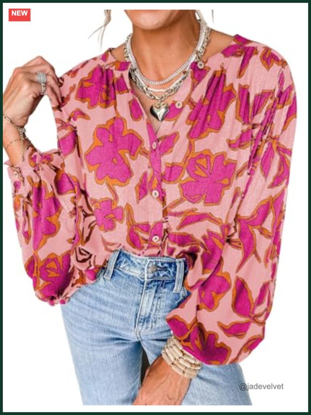 Women's Floral Boho Button Down Blouse Viscose Long Sleeve